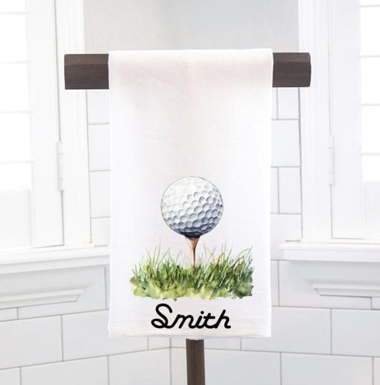 Personalized Golf Ball Flour Sack Tea Towel - Hostess Gift - Housewarming Gift - Golf Gift - Father's Day
