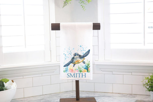 Personalized Custom Sea Turtle Flour Sack Tea Towel - Gift for Turtle Lover