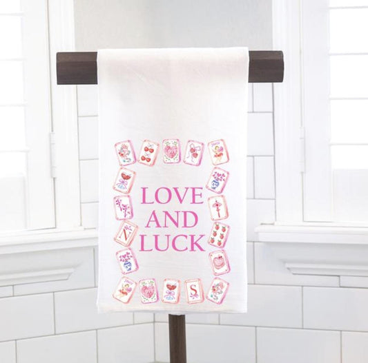 Love And Luck Mahjong Tiles Valentines Day Flour Sack Tea Towel – Mahj Squad - Mahjong Hostess Gift- Preppy
