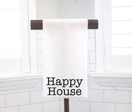 Happy House Flour Sack Tea Towel - Hostess Gift - Housewarming Gift - Preppy