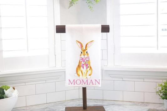 Personalized Chinoiserie Bunny Rabbit Flour Sack Tea Towel - Hostess Gift - Housewarming Gift - Custom