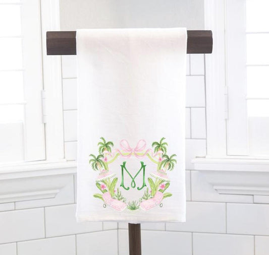 Personalized Custom Chinoiserie Palm Beach Crest, Flour Sack Tea Towel - Preppy Gift