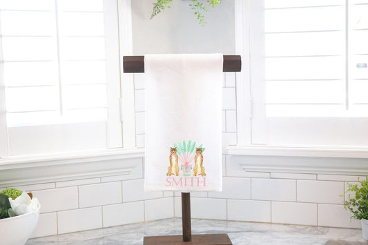 Personalized Custom Chinoiserie Tropical Cheetah, Flour Sack Tea Towel - Preppy Gift