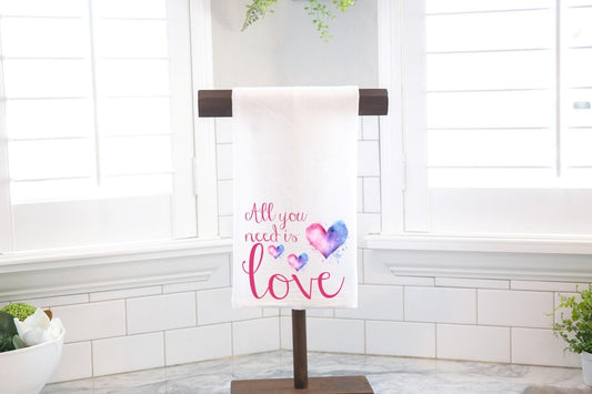 All You Need Is Love Flour Sack Tea Towel - Hostess Gift - Housewarming Gift - Valentines Day Gift - Heart