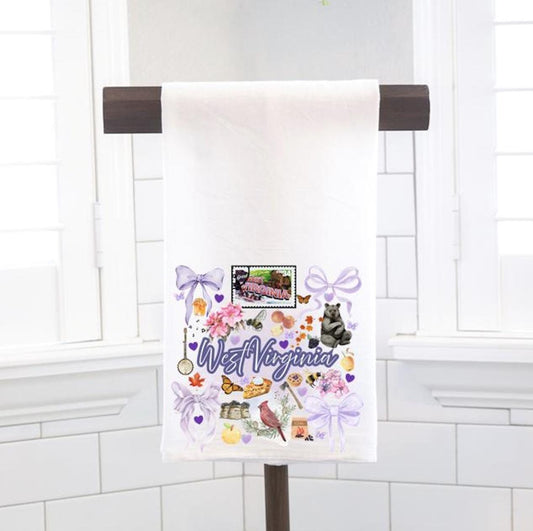 Coquette West Virginia State, Flour Sack Tea Towel - Preppy Gift