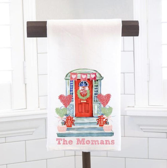 Valentines Day Heart Front Porch Flour Sack Tea Towel - Hostess Gift - Housewarming Gift