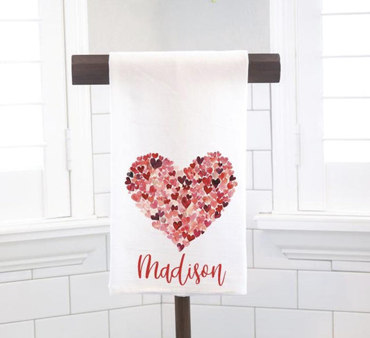 Personalized Hearts Flour Sack Tea Towel - Hostess Gift - Housewarming Gift - Valentines Day Gift - Heart