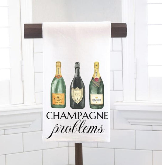 Champagne Problems Flour Sack Tea Towel - Hostess Gift - Housewarming Gift - Preppy
