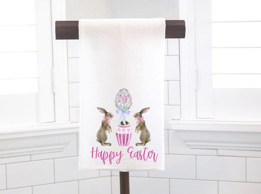Chinoiserie Easter Bunny Topiary Tea Towel, Kitchen Towel