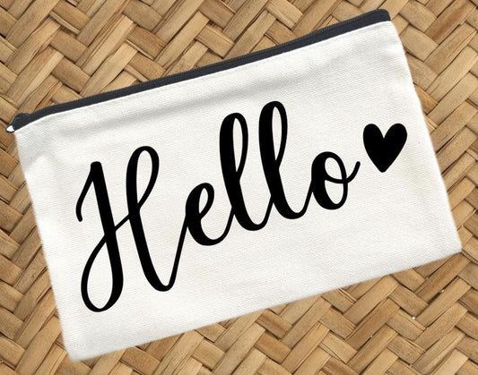Hello, Canvas Pouch, Travel Cosmetic Bag