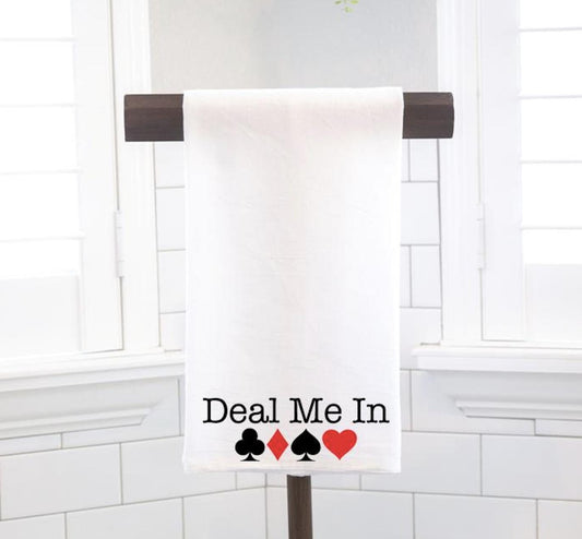 Canasta Deal Me In Flour Sack Tea Towel – Hostess Gift- Preppy