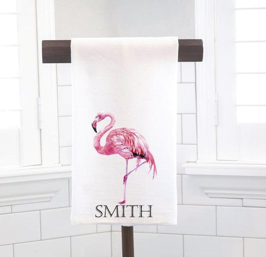 Personalized Custom Flamingo Flour Sack Tea Towel - Gift for Bird Lover - Tropical