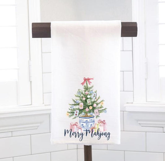 Merry Mahjong Christmas Tree Flour Sack Tea Towel – Chinoiserie Hostess Gift