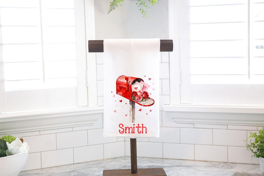 Personalized Valentine Heart Mailbox Flour Sack Tea Towel - Hostess Gift - Housewarming Gift - Valentines Day
