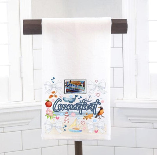 Coquette Connecticut State, Flour Sack Tea Towel - Preppy Gift