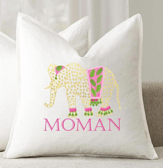 Personalized Elephant Linen Pillow Cover, Custom Name, 22" Square