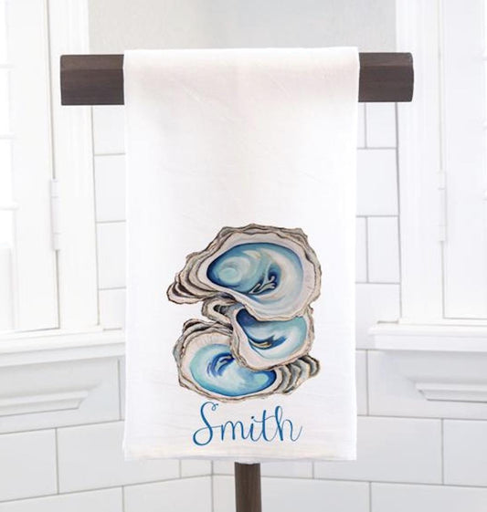 Personalized Custom Oyster Shell Flour Sack Tea Towel - Gift for Oyster Lover