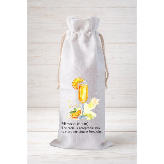Mimosa, Wine Bottle Gift Bag – Reusable Drawstring Canvas Bag