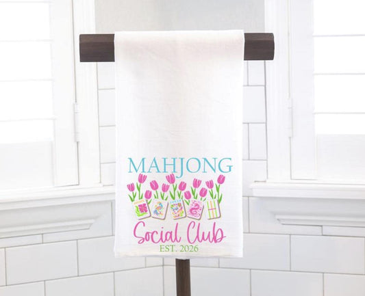 Mahjong Social Club, Spring Tulips Flour Sack Tea Towel, Hostess Gift, Mahjong