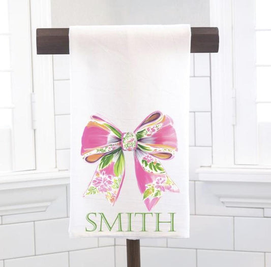 Personalized Chinoiserie Bow Flour Sack Tea Towel - Hostess Gift - Housewarming Gift - Custom