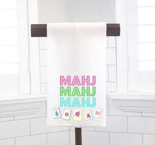 Mahjong Mahj Flour Sack Tea Towel – Hostess Gift- Preppy