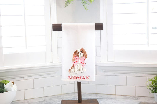 Cavalier King Charles Spaniel Valentine Flour Sack Tea Towel - Hostess Gift - Housewarming Gift - Valentines Day - Coquette