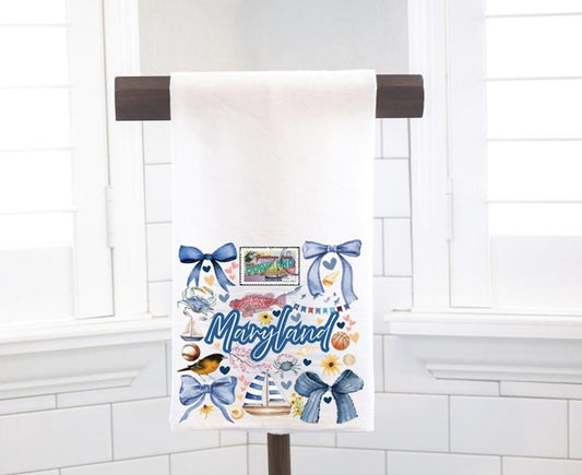 Coquette Maryland State, Flour Sack Tea Towel - Preppy Gift