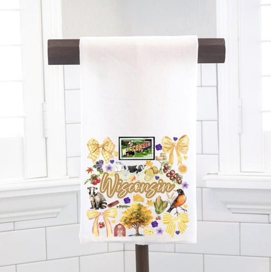 Coquette Wisconsin State, Flour Sack Tea Towel - Preppy Gift