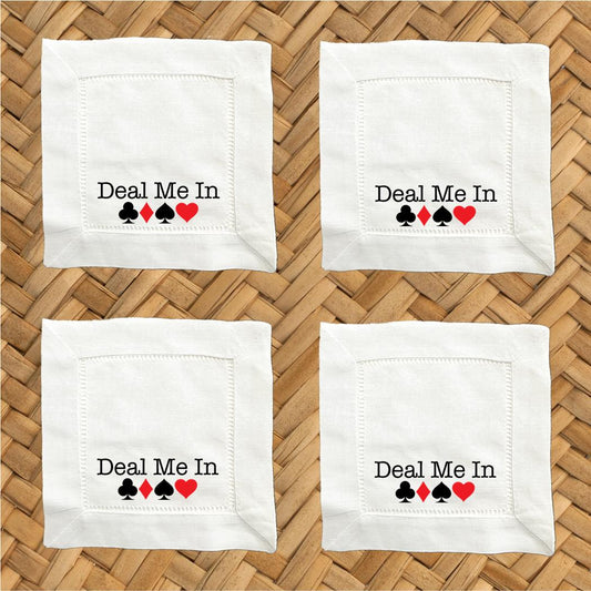Canasta Deal Me In Linen Cocktail Napkins – Hemstitch Set of 4