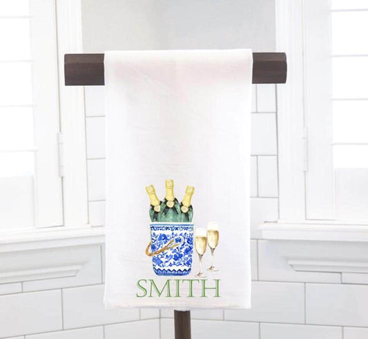 Chinoiserie Champagne Bucket Flour Sack Tea Towel - Hostess Gift - Housewarming Gift - Preppy