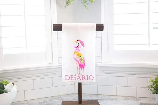 Personalized Chinoiserie Crane Flour Sack Tea Towel - Hostess Gift - Housewarming Gift - Custom