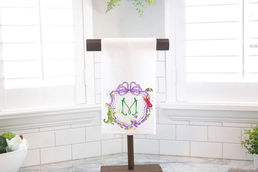 Personalized Mardi Gras Crest Flour Sack Tea Towel - Hostess Gift - Housewarming Gift - Preppy