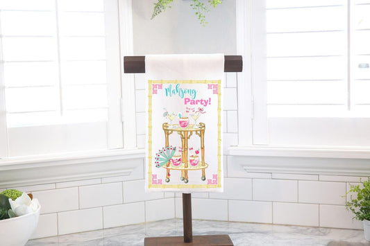 Mahjong Party Bar Cart Flour Sack Tea Towel – Hostess Gift - Preppy