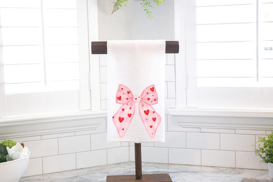 Pink Heart Bow Flour Sack Tea Towel - Hostess Gift - Housewarming Gift - Valentines Day - Coquette