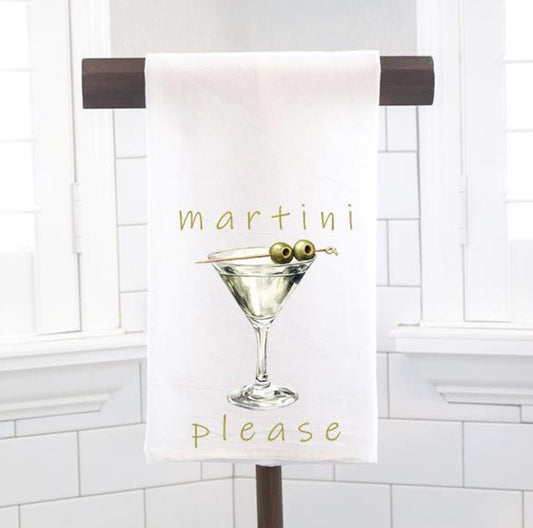 Martini Please Flour Sack Tea Towel - Hostess Gift - Housewarming Gift