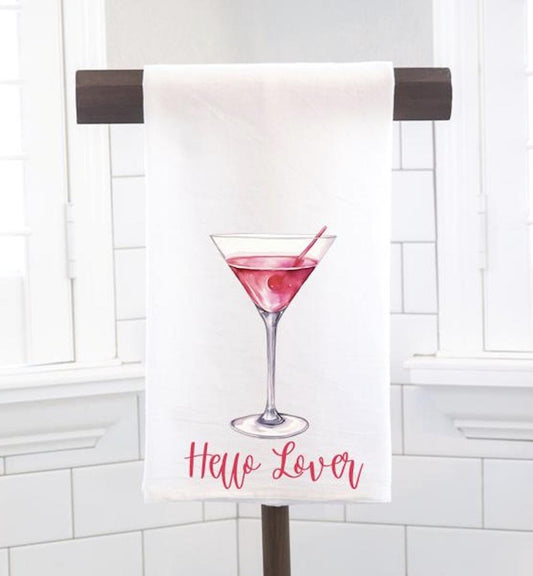 Hello Lover Cosmopolitan Martini Flour Sack Tea Towel - Hostess Gift - Housewarming Gift