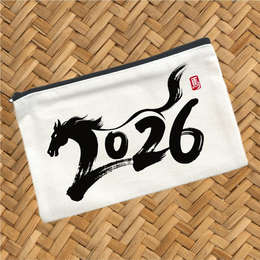 Year of the Horse Canvas Pouch, Lunar New Year Cosmetic Bag