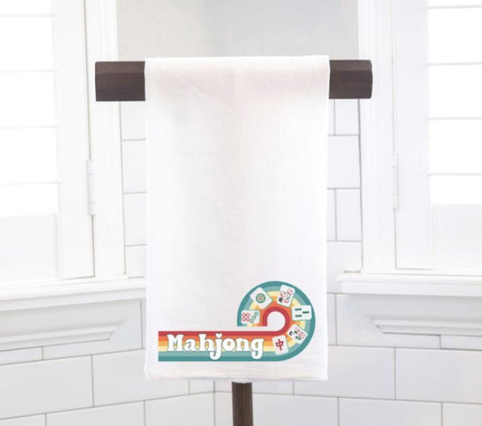 Retro Mahjong Flour Sack Tea Towel, Hostess Gift, Mahjong