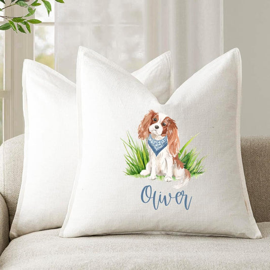 Personalized Cavalier King Charles Spaniel Pillow Cover, Custom Dog Portrait, 22" Square