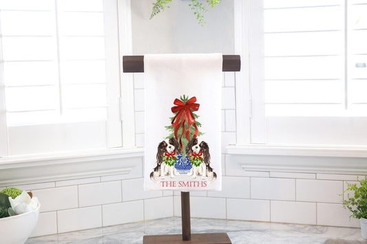 Personalized Cavalier King Charles Flour Sack Towel, Chinoiserie Christmas Tree