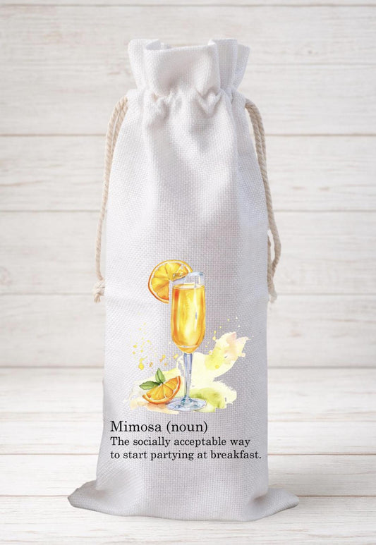 Mimosa, Wine Bottle Gift Bag – Reusable Drawstring Canvas Bag