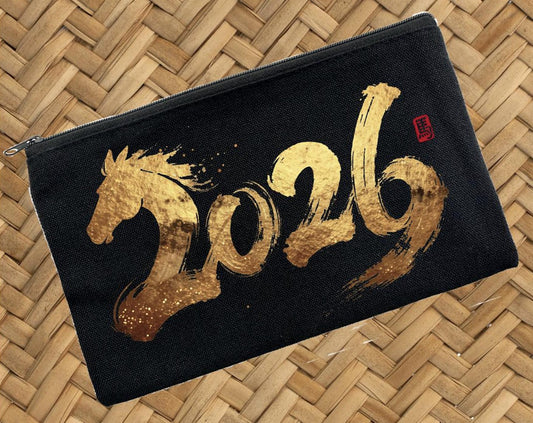Year of the Horse 2026 Canvas Pouch, Lunar New Year Cosmetic Bag