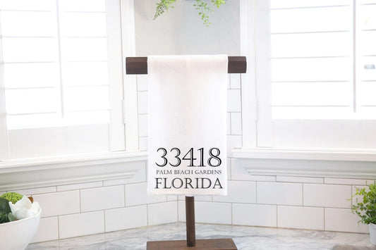 Zip Code, Location Coordinates Flour Sack Tea Towel - Hostess Gift - Housewarming Gift  - Preppy