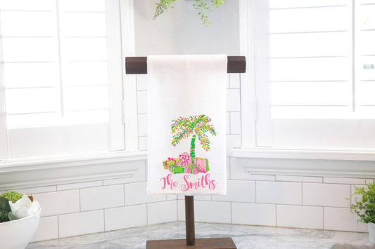 Personalized Christmas Palm Tree Tea Towel - Ginger Jar Hostess Gift