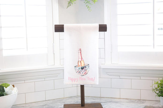 Happy New Year Disco Ball Champagne Flour Sack Tea Towel - Hostess Gift - Housewarming Gift