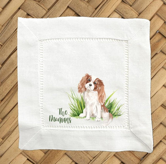 Personalized Cavalier King Charles Spaniel Linen Napkins For Dog Lover, Set of 4