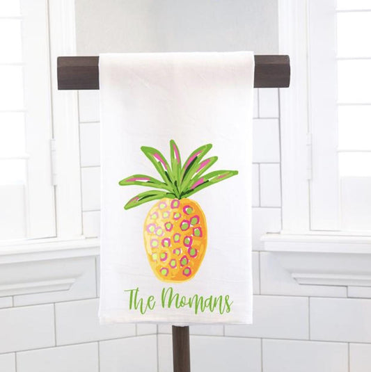 Personalized Pineapple Flour Sack Tea Towel - Hostess Gift - Housewarming Gift - Custom