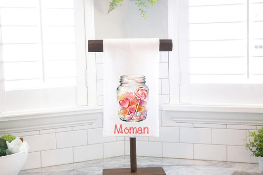Personalized Valentine's Day Flour Sack Towel – Heart Candy Jar