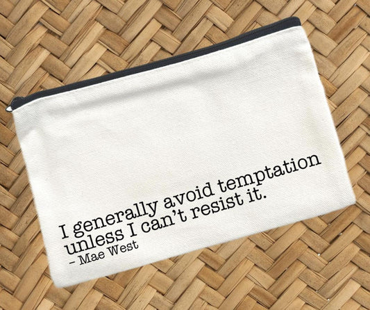 I Generally Avoid Temptation, Canvas Pouch, Travel Cosmetic Bag