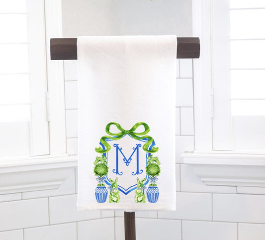 Personalized Custom Chinoiserie Easter Topiary Crest, Palm Beach  Flour Sack Tea Towel - Preppy Gift